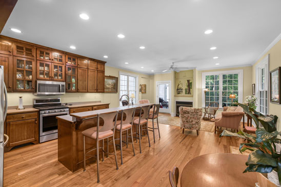 Kitchen at Pleasant Oak in Powhatan VA with custom cabinetry and open layout