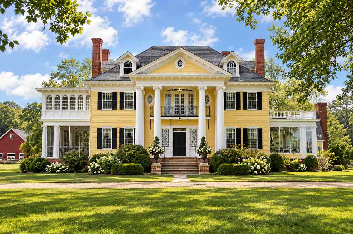Greek Revival historic home with classical columns in Virginia